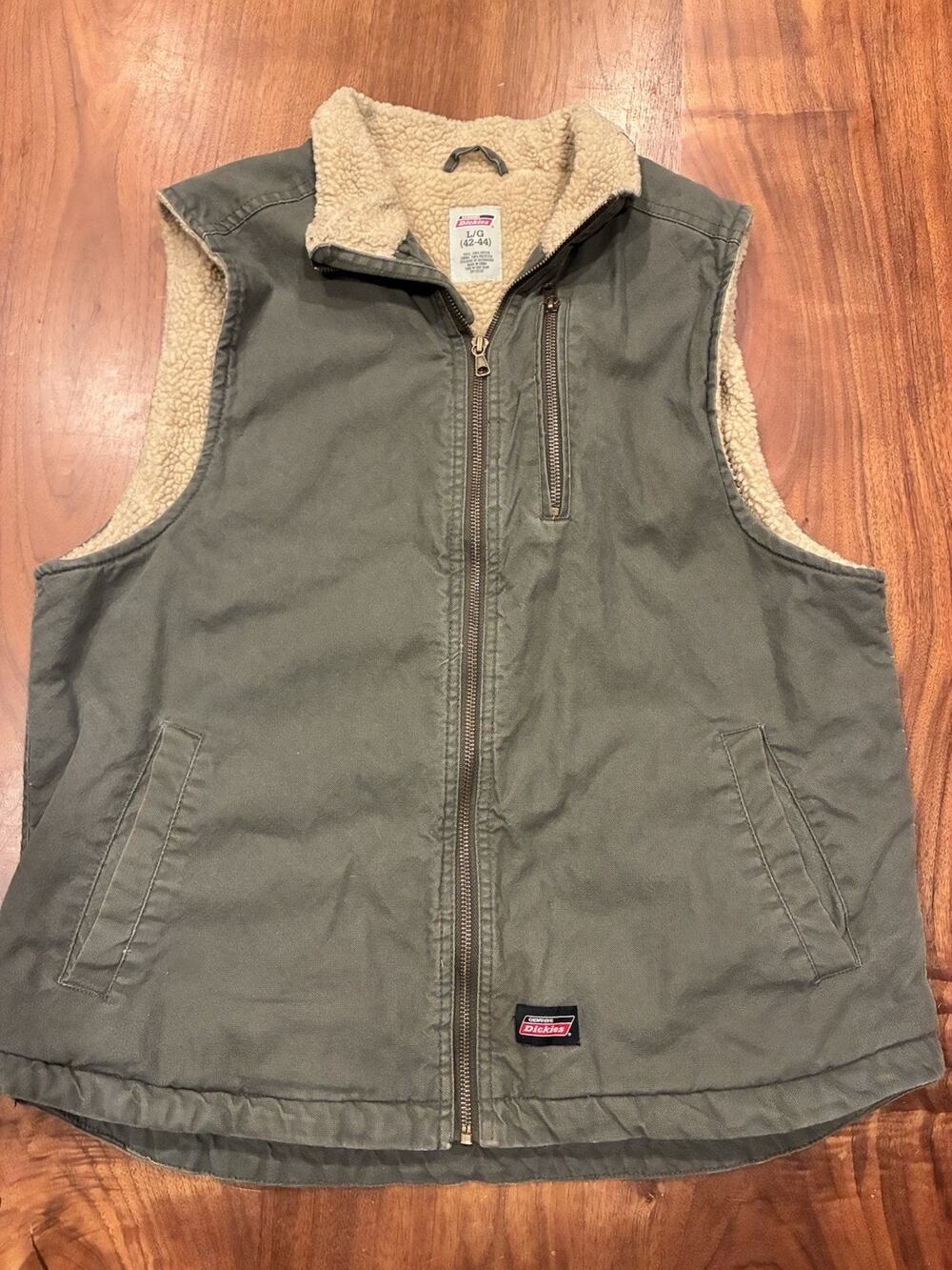 Dickies Vest Adult L Olive Green Sherpa Fleece‎ Lined Full Zip Work Outdoor Men